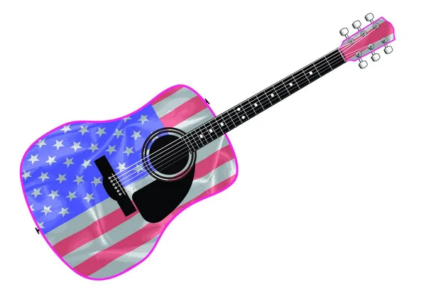 Acoustic Guitar Stars Stripes Flag Isolated White Background — Stock Vector