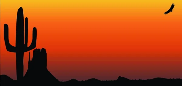Μια Σκηνή Ηλιοβασιλέματος Της Ερήμου Του Τέξας Κάκτους — Διανυσματικό Αρχείο