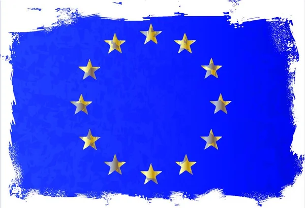 Bandera Unión Europea Con Fondo Azul Estrellas Amarillas Con Efecto — Vector de stock