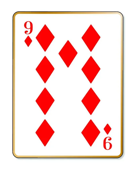 Die Spielkarte Mit Der Karo Neun Auf Weißem Hintergrund — Stockvektor