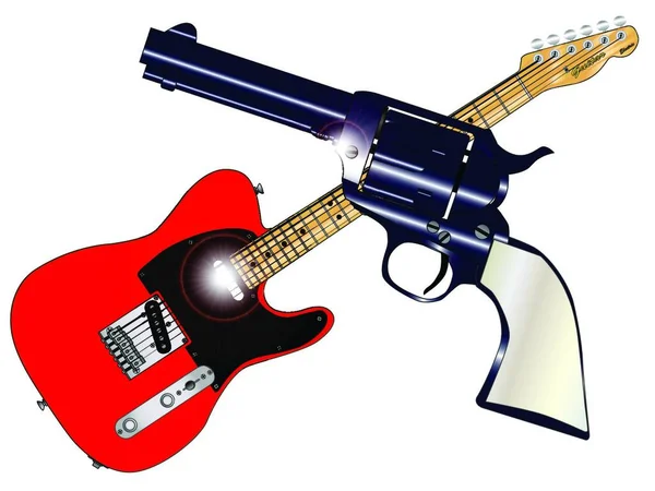 Country Guitar Six Shooter White Background — Stock Vector