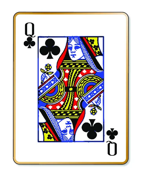 Playing Card Queen Clubs White Background — Stock Vector