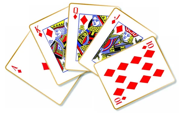 Die Spielkarte Die Einen Royal Flush Auf Weißem Hintergrund Macht — Stockvektor