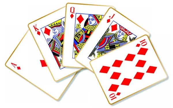 Carta Jogar Fazendo Royal Flush Sobre Fundo Branco — Vetor de Stock