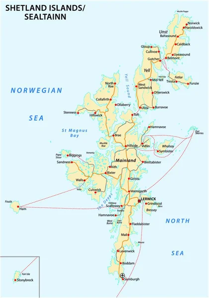 Shetland Islands Road Map Scotland United Kingdom — 스톡 벡터