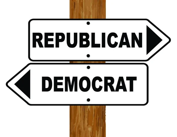 一种白色的和黑色的民主派和共和的标志 固定在白色背景上的一根木制柱子上 — 图库矢量图片
