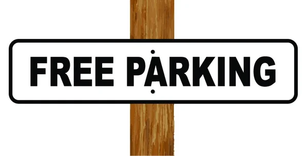 Черно Белый Знак Бесплатной Парковки Прикрепленный Деревянному Столбу Белом Фоне — стоковый вектор