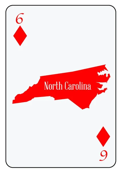Outline Map North Carolina Used Diamonds Motif Playing Card — Stock Vector