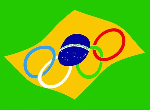 Die Fahne Brasiliens Mit Den Olympischen Ringen — Stockvektor