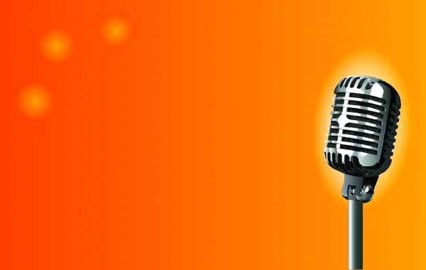Ein Bühnenmikrofon Auf Orange Beleuchtetem Hintergrund — Stockvektor