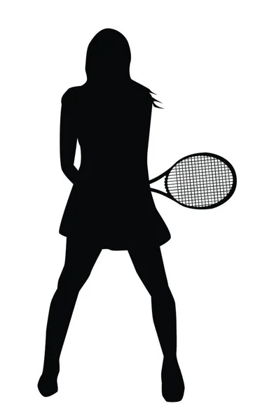 白地にラケットを持つ女性テニス選手のシルエット — ストックベクタ