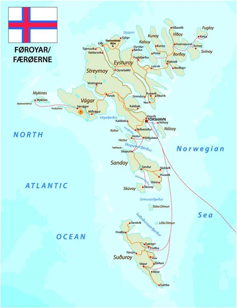 Plán Souostroví Faerské Ostrovy Severní Atlantik Vlajkou Dánska — Stockový vektor