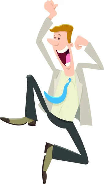 Ilustración Dibujos Animados Hombre Salto Feliz Personaje Hombre Negocios — Vector de stock