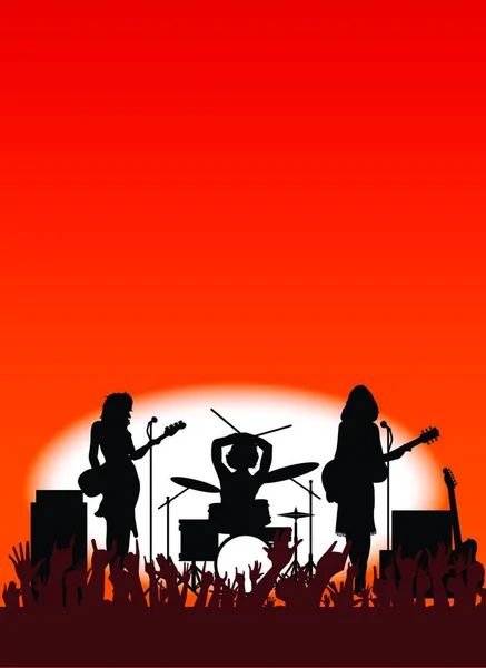 Silhouette Girl Rock Band Avec Matériel Sur Scène Comme Affiche — Image vectorielle