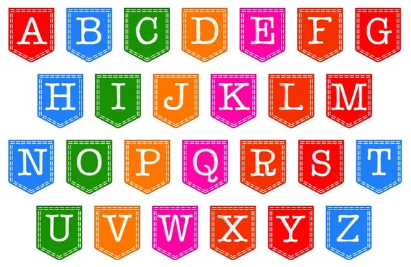 Alphabet Poche Différentes Couleurs — Image vectorielle
