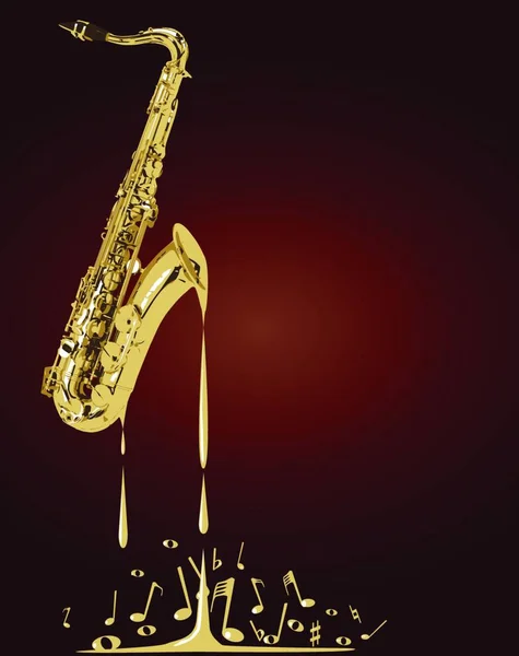 Saxofón Que Funde Notas Musicales Sobre Fondo Rojo — Vector de stock