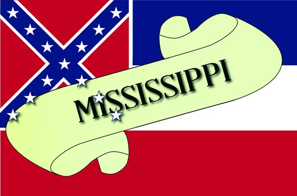 Pergaminho Com Texto Mississippi Com Bandeira Detalhe Estado — Vetor de Stock