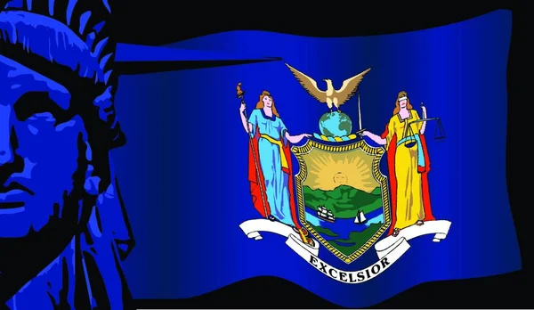 Νέα Υόρκη Κρατική Σημαία Ένα Closeup Του Άγαλμα Της Ελευθερίας — Διανυσματικό Αρχείο