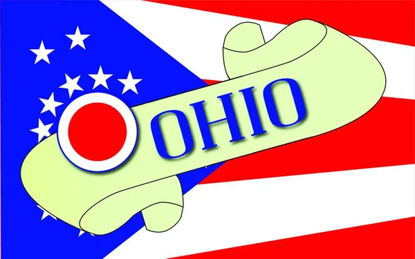 Pergamino Con Texto Ohio Con Bandera Del Detalle Del Estado — Vector de stock