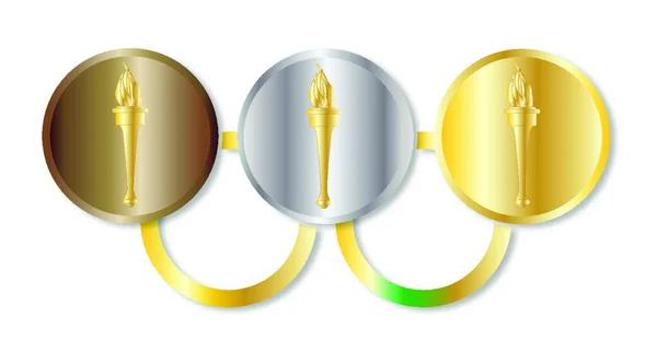 Δαχτυλίδια Ολυμπιακού Στυλ Ένθετα Μεταλλίων Λευκό Φόντο — Διανυσματικό Αρχείο