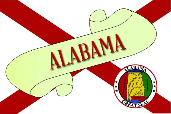 Zwój Tekstem Alabama Flagą Państwa Szczegółowo — Wektor stockowy