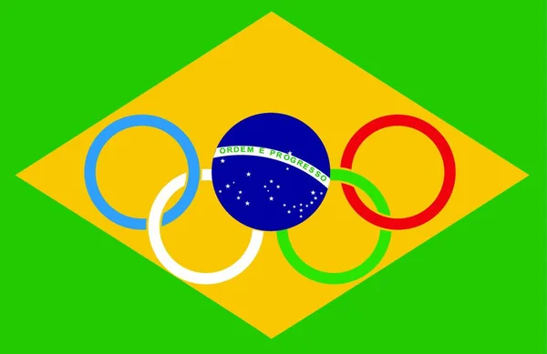Brazília Zászlója Olimpiai Gyűrűkkel — Stock Vector