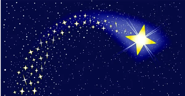 Shooting Star Surrounded Several Star Clusters — Stock Vector