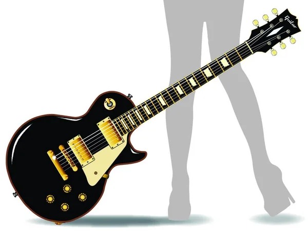 Guitarra Rock Roll Definitiva Negro Aislada Sobre Fondo Blanco Con — Archivo Imágenes Vectoriales