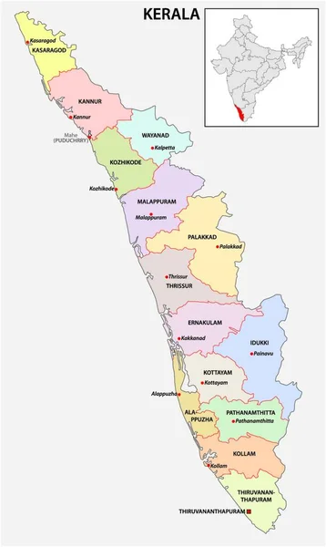 Administratieve Politieke Kaart Van Indiase Staat Kerala India — Stockvector