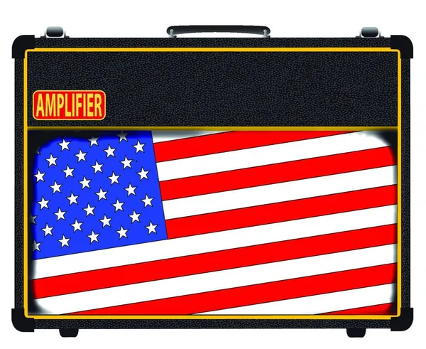 Classico Amplificatore Valvole Rock Roll Con Inserto Bandiera Stars Stripes — Vettoriale Stock