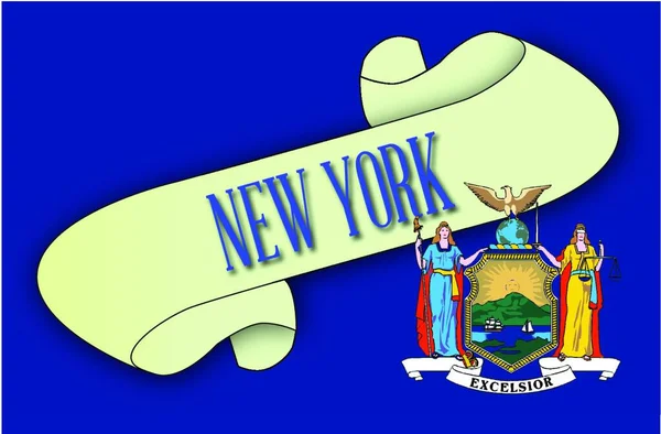 Сувій Текстом Нью Йорк Прапором Деталей Штату — стоковий вектор