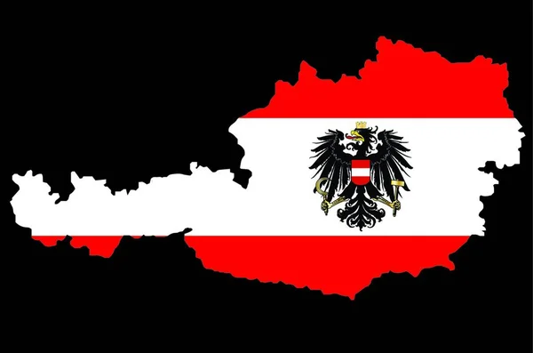 Bandeira Austríaca Com Brasão Sobre Esquema Embutido Camadas Mapa Áustria — Vetor de Stock