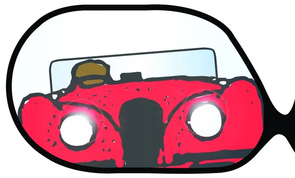 Ein Typischer Außenspiegel Mit Einem Schnellen Sportwagen Beim Überholen — Stockvektor