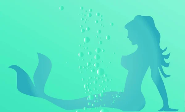 Une Sirène Immergée Sous Eau Avec Des Bulles Air Montant — Image vectorielle