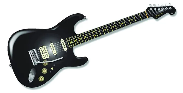 Eine Moderne Schwarze Solid Body Gitarre Vor Weißem Hintergrund — Stockvektor