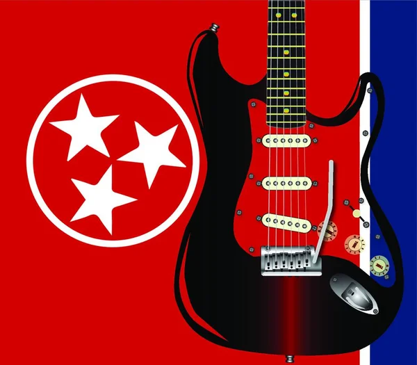 Bandiera Dello Stato Del Tennessee Con Una Chitarra Rock Sovrapposta — Vettoriale Stock