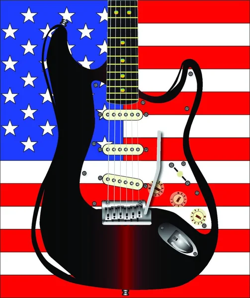 Amerikan Yıldızları Şeritleri Bayrağı Üzerine Rock Gitarı Yerleştirilmiş — Stok Vektör