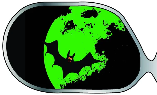 Typical Wing Mirror Reflections Vampire Bat Green Moon — Stock Vector
