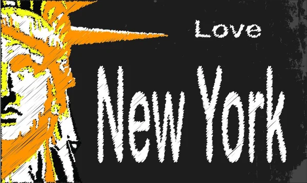 Tablica Kredowym Słowem Nowy Jork Kredowym Rysunkiem Statui Wolności — Wektor stockowy