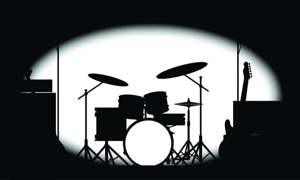 Silhouette Rock Bands Equipment Stage Poster — Stock Vector