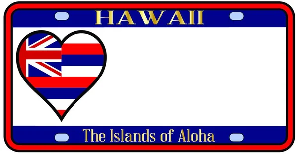 Hawaii Eyaleti Plakası Beyaz Arka Planda Bayrak Simgeleriyle Eyalet Bayrağı — Stok Vektör