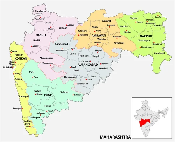 Mapa Administrativo Político Del Estado Indio Maharashtra India — Archivo Imágenes Vectoriales