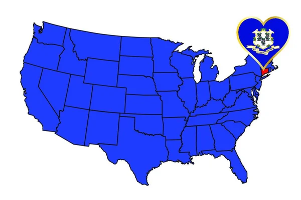 コネチカット州の概要とアメリカの地図にアイコンのセット — ストックベクタ