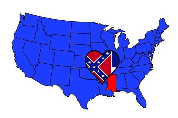 Mississippi Eyaletinin Ana Hatları Simgesi Amerika Birleşik Devletleri Haritasına Ayarlandı — Stok Vektör