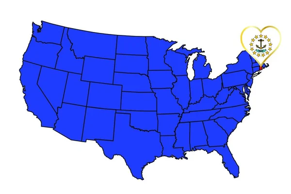 Zarys Stanu Rhode Island Ikona Umieszczona Mapie Stanów Zjednoczonych Ameryki — Wektor stockowy