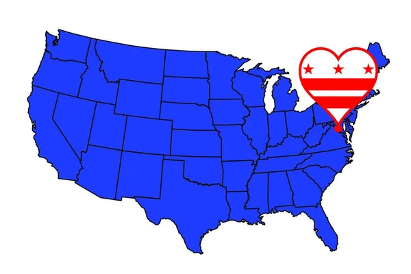 ワシントンDc地区の概要とアメリカの地図にアイコンのセット — ストックベクタ