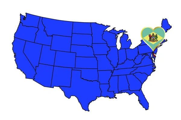 デラウェア州の概要とアメリカの地図にアイコンを設定します — ストックベクタ