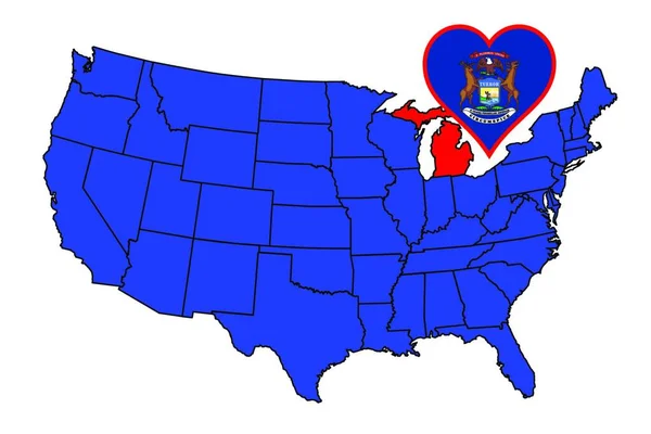 Encadré Icône État Michigan Dans Une Carte Des États Unis — Image vectorielle