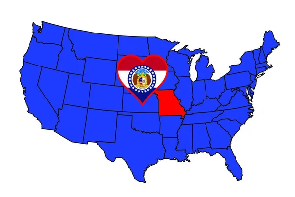 Estado Missouri Esboço Ícone Inserido Mapa Dos Estados Unidos América —  Vetores de Stock