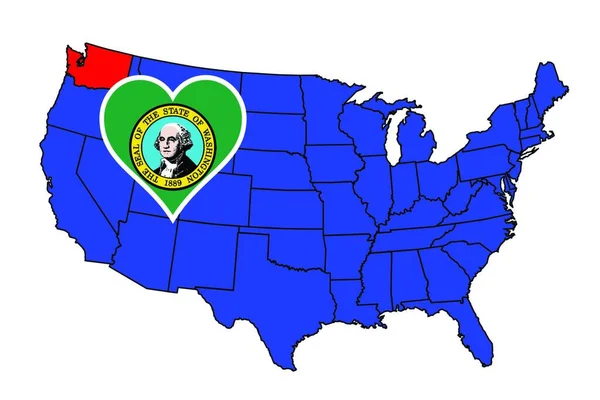Encadré Icône État Washington Dans Une Carte Des États Unis — Image vectorielle